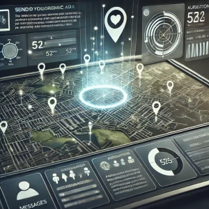 DALL·E 2025-01-21 08.52.19 - A digital illustration showcasing a user interface for sending SMS messages from a map. The image features a clean, modern design with a large interac